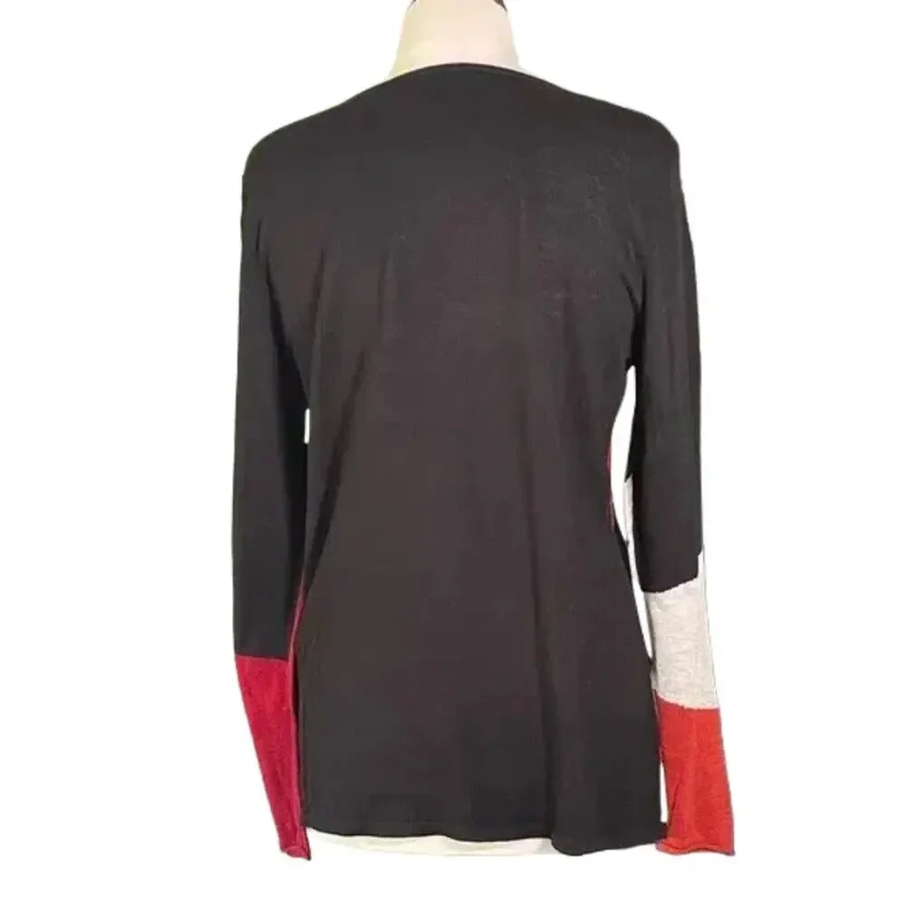 NIC+ZOE Geometric Red Black Cream Sweater